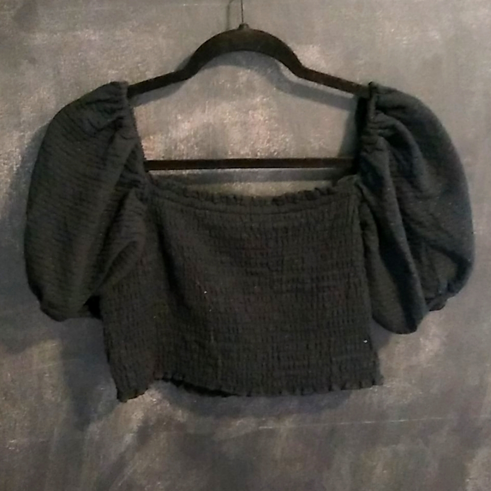 💖Cropped Puffed sleeve straight neck shirt💖